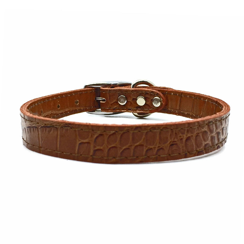 Mock crocodile leather collar in Mocha from Style Hound - front view