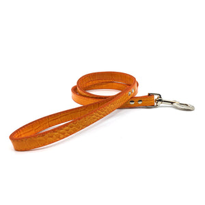 Mock crocodile leather lead in Orange from Style Hound - front view
