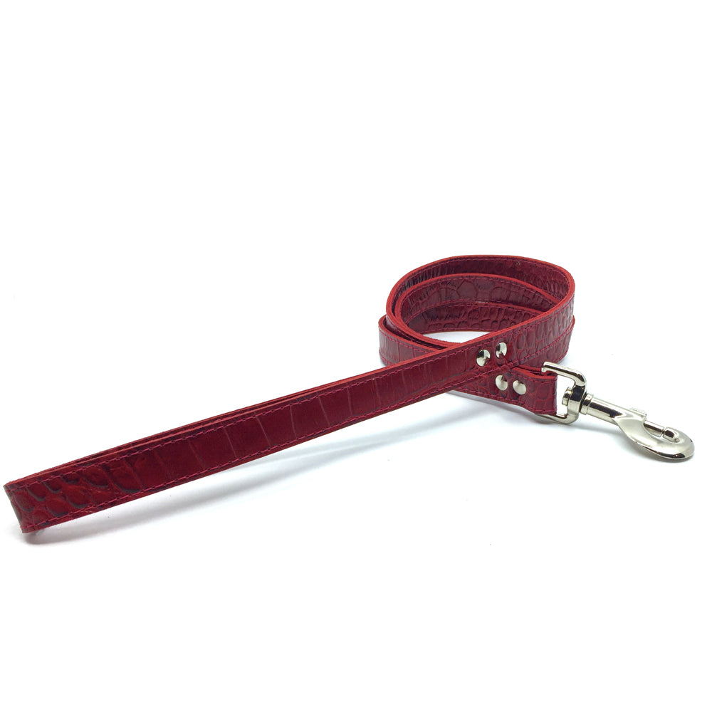 Mock crocodile leather lead in Red from Style Hound - front view
