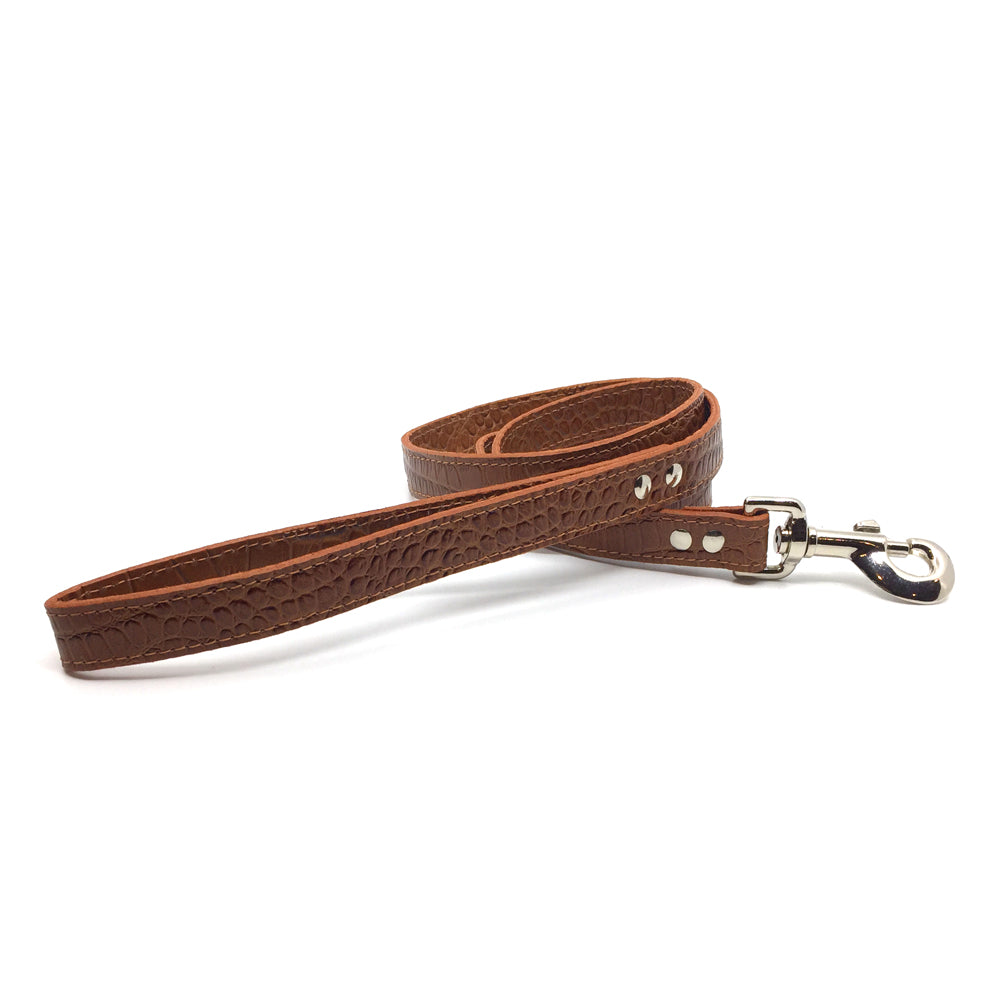 Mock crocodile leather lead in Mocha from Style Hound - front view