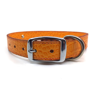 Orange mock croc leather collar personalised with diamante name from Style Hound-back view