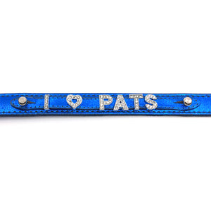 Metallic blue leather collar personalised with diamante name from Style Hound-detail view