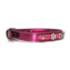 Metallic pink leather collar personalised with diamante name from Style Hound-side view