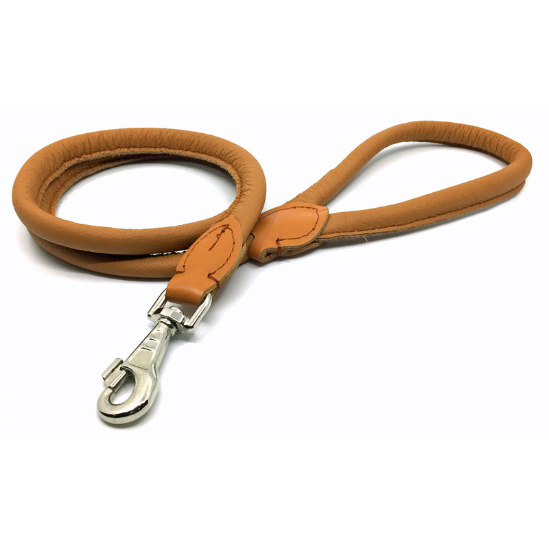 Soft rolled cognac nappa leather lead from Style Hound-front view