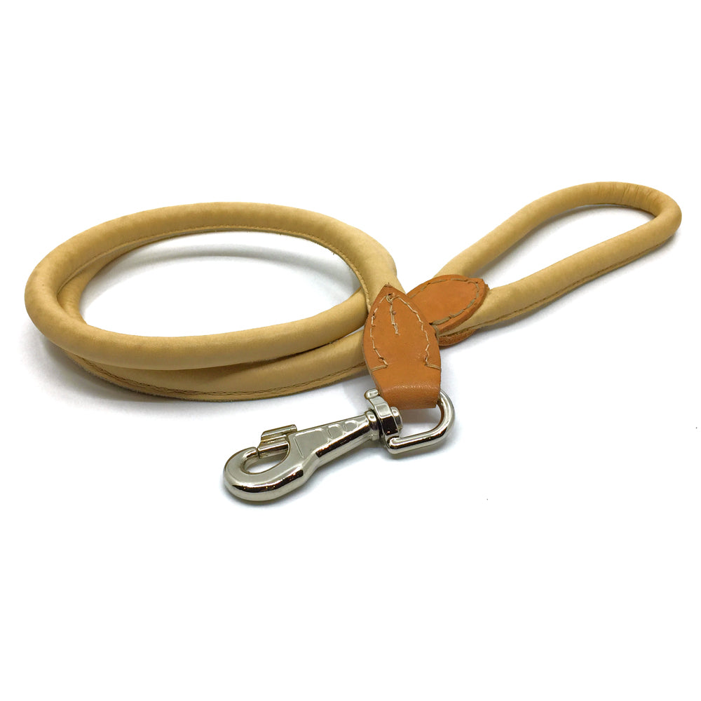 Soft rolled natural tan nappa leather lead from Style Hound-front view