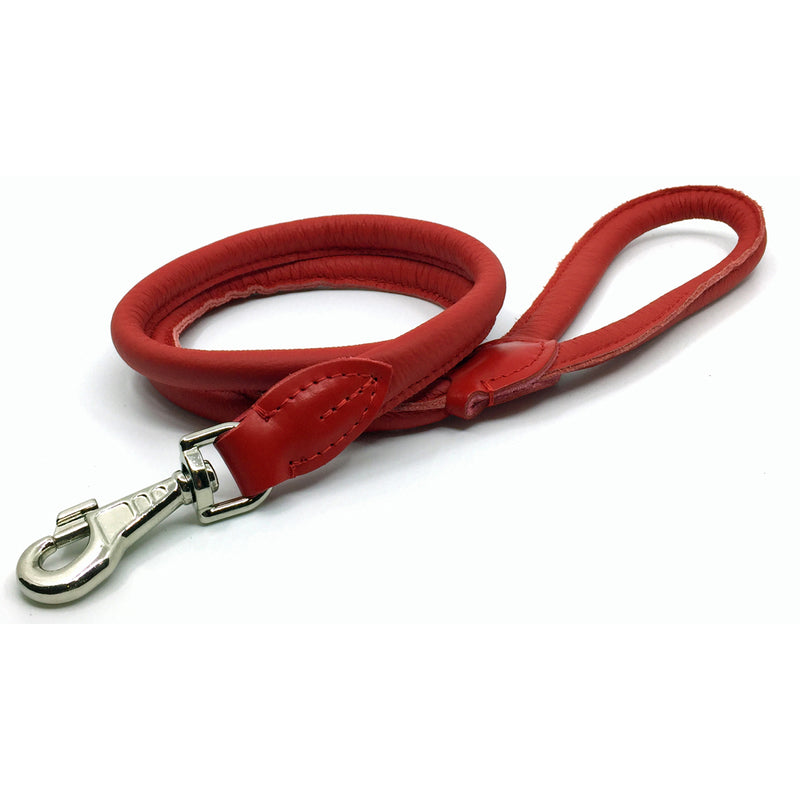 Soft rolled red nappa leather lead from Style Hound-detail view