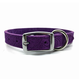 Embossed suede leather collar in a deep purple colour from Style Hound-back view