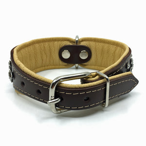 Wide chocolate and natural tan leather collar with white crystals from Style Hound-back view