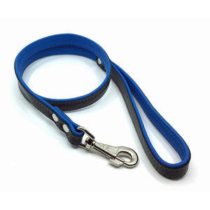 Two-toned black and blue leather lead from Style Hound-detail view