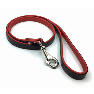 Two-toned black and red leather lead from Style Hound-detail view