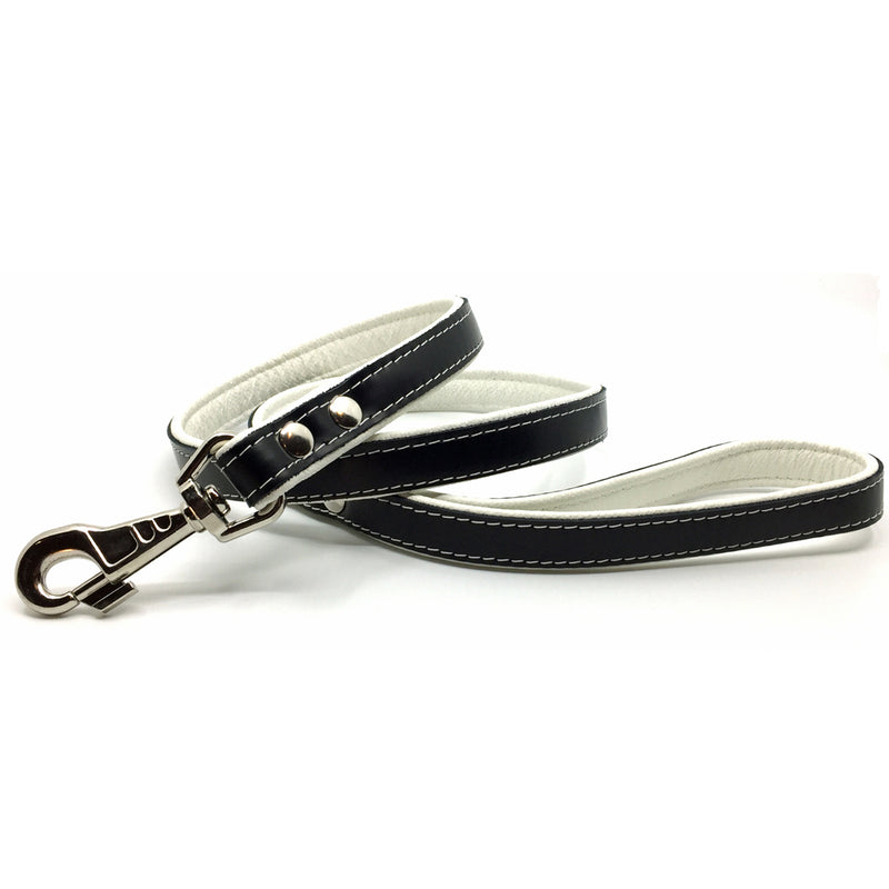 Two-toned black and white leather lead from Style Hound-detail view